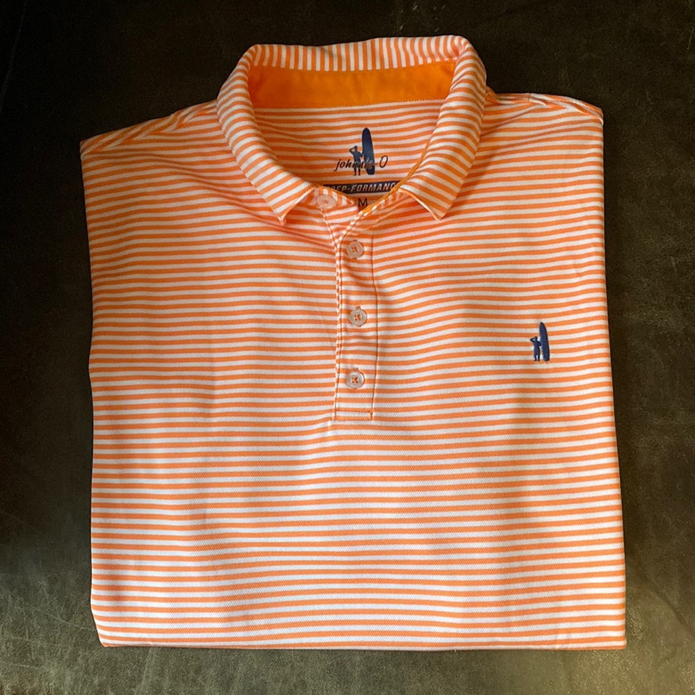 Very nice Johnnie-O orange and white striped polo